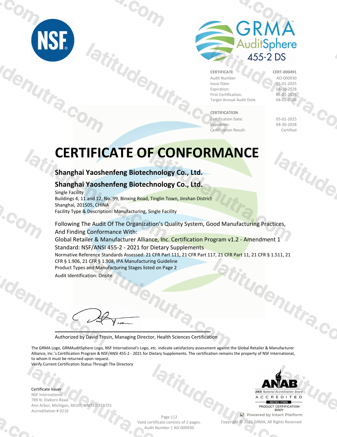 GRMA AuditSphere Certificate